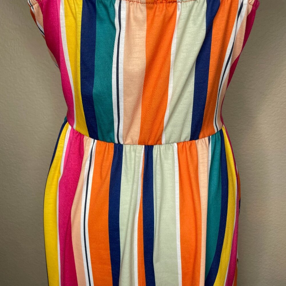 Cotton ModCloth Retro Rainbow Stripe Tie-Front Cutout Midi Dress Sundress L - Picture 7 of 13